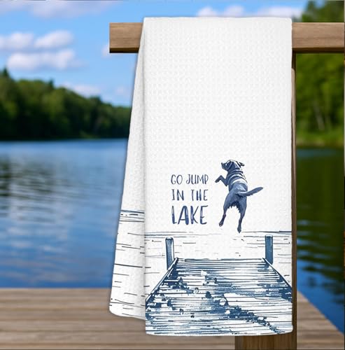 Lake House Kitchen Towels - 16x24 Inch Decorative Dish Towels for Dog Lovers