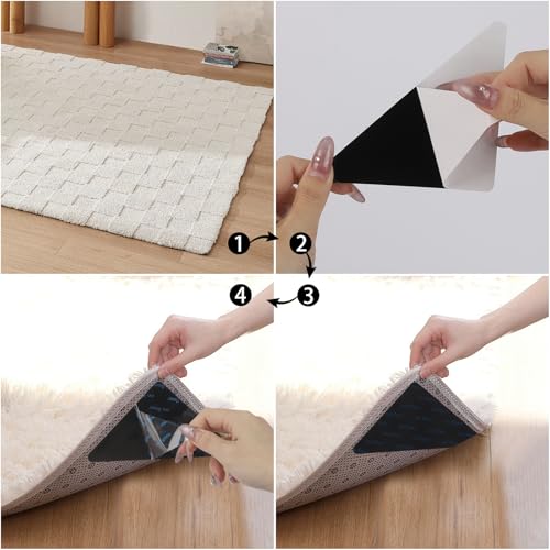 25 Pcs Non Slip Rug Tape Grippers for Hardwood Floors - Reusable & Washable Carpet Pads