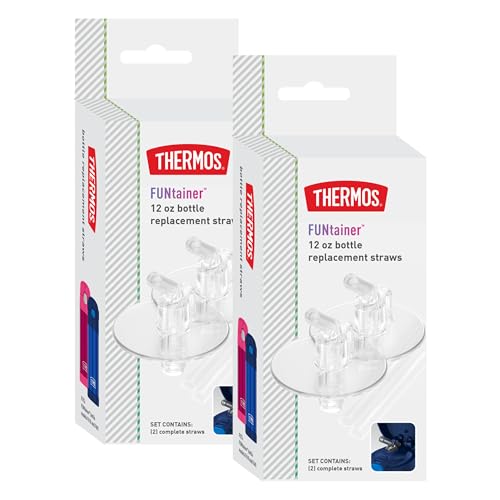 THERMOS FUNtainer Replacement Straws for 12oz Kids Water Bottle, 2-Pack (4 Straws)
