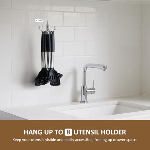 ZEDODIER 360° Rotating Kitchen Utensil Rack - Silver Wall-Mounted Holder