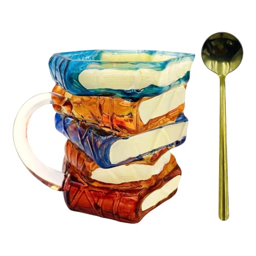 Painted Book Mug for Hot Cold Drinks 15oz Novelty Glass Literary Gift