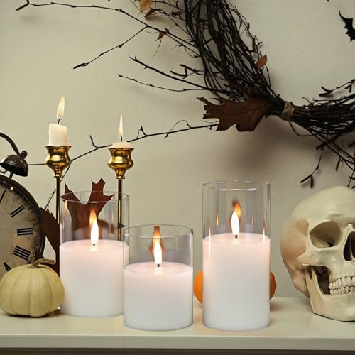 Rechargeable Glass LED Flameless Candle Set - Clear 3-Candle with Remote & Timer