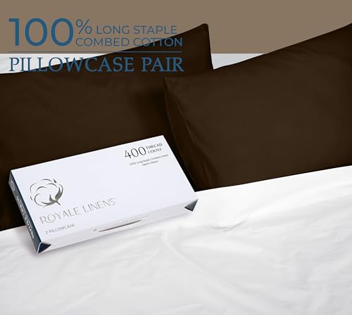 Royale Linens 400 Thread Count Cotton Queen Pillowcase Set - Hazel Nut