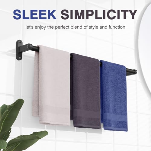 Powools 24-Inch Matte Black Towel Bar, Rustproof Aluminum Wall Mounted Rack