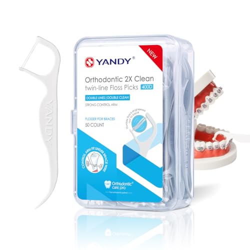 YANDY Orthodontic Dental Floss Picks, Twin-Strand Braces Flossers 50 Count