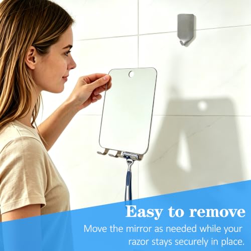 Fogless Shower Mirror with Razor Holders - No-Drill Wall Mount