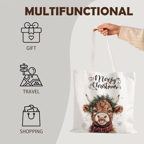 Christmas Highland Cow Reusable Holiday Gift Bags Party Favors - Xmas Tote