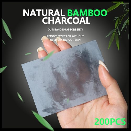 Bamboo Charcoal Oil Blotting Paper for Face, 200 Count Large Sheets