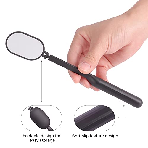 Miuffue Foldable Lash Mirror for Eyelash Extensions, 270° Rotating Black