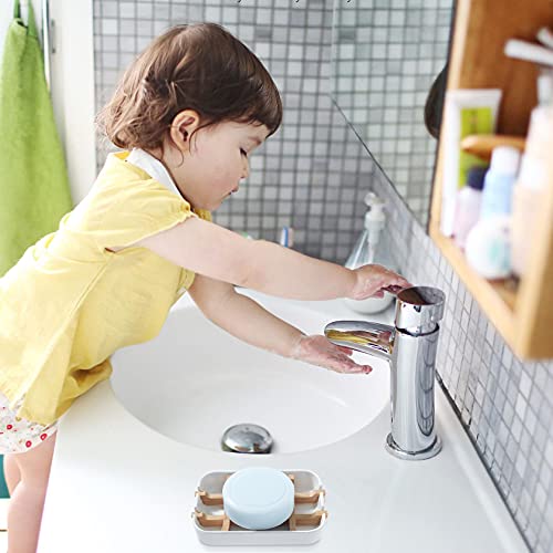 Leadiy Bamboo Fiber Soap Dish Holder - 2 Pack, Self-Draining White Soap Tray