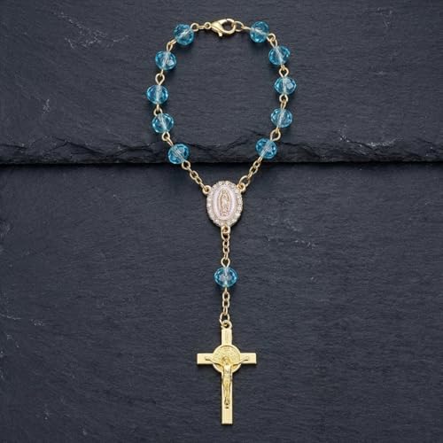 Elegant Blue Rosary Pendant for Car Rearview Mirror Hanger