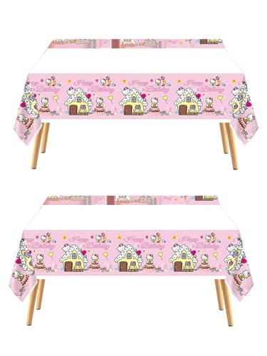 Jlemon 2-Piece Pink Cat Tablecloth for Birthday Parties - 70.8 x 42.5 in