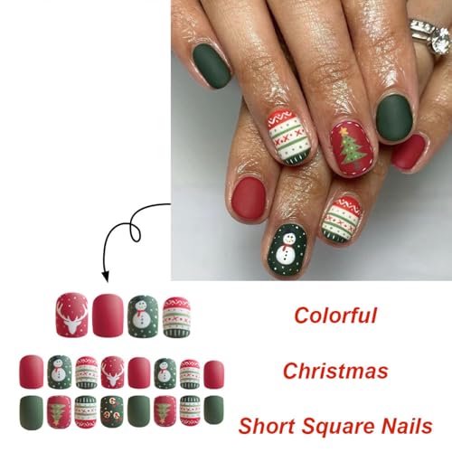 Christmas Press on Nails Snowman Matte Winter False Nails Set