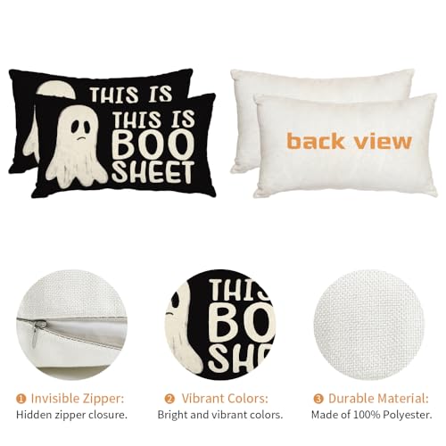 Halloween Pillow Covers Set of 2 | 12x20 Ghost Designs for Home Decor