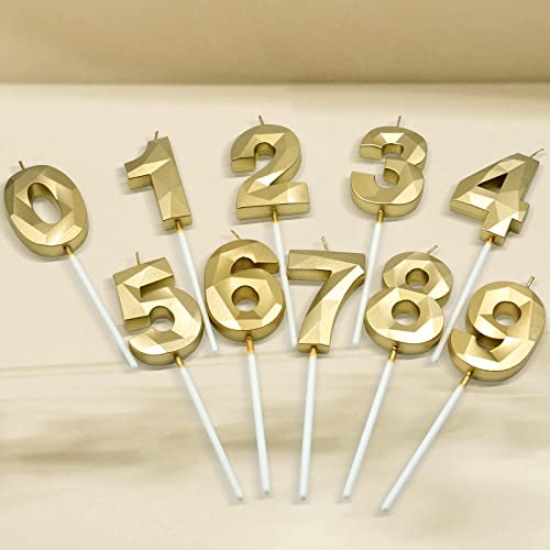 Gold 3D Diamond Birthday Candles Set - 17 & 71 Number Decoration