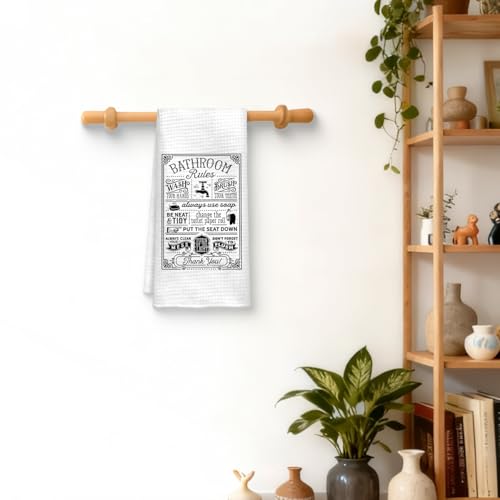 QICLM Style-03 Funny Bathroom Rules Hand Towels 16x24 Inches - Black & White Decor