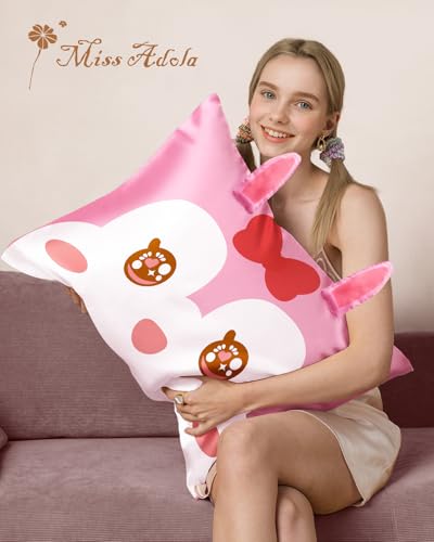 Miss Adola Cartoon Rabbit Silk Pillowcase for Kids - 20x26 Standard Size, Breathable & Soft, Hidden Zipper, Cute Kawaii Design for Teens & Girls
