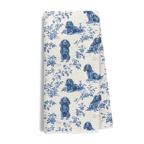 Evcprz Cocker Spaniel Chinoiserie Kitchen Towel - 16x24 Blue & White (Dog-15)