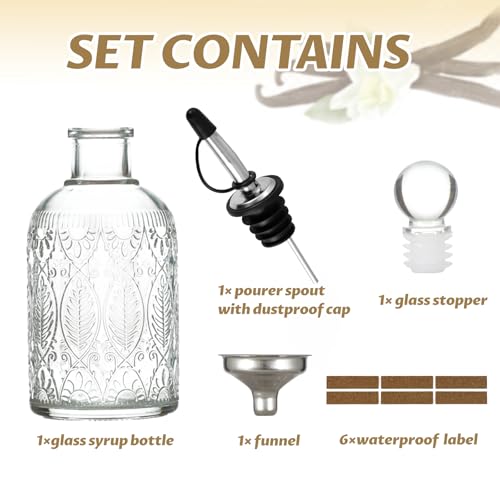 7oz Retro Glass Syrup Dispenser with Stainless Steel Spout & Funnel