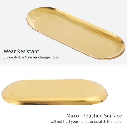 ANABIUP 2-Pack Oval Gold Decorative Trays for Vanity and Jewelry Storage