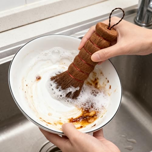 Natural Palm Fiber Dish Brush - Non-Scratch Kitchen Scrub Brush