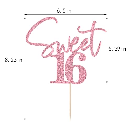 Pink Glitter Sweet 16 Cake Topper for Birthday Celebrations