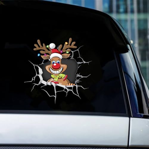 Reindeer Christmas Peeking Car Decal Double-Sided Sticker for SUV Window