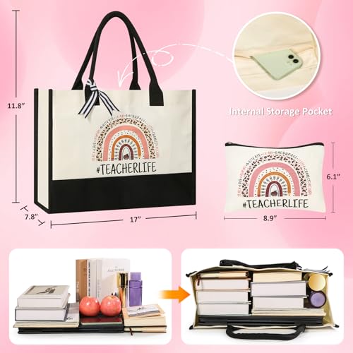 Tecanne Teacher Tote Bag with Matching Makeup Bag - Appreciation Gift Set