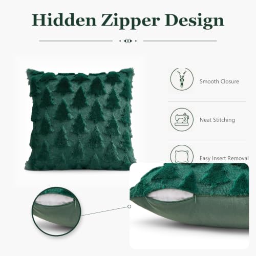 Evergreen Tree Christmas Pillow Covers 18x18 Inch Set of 2 - Green Festive Decor