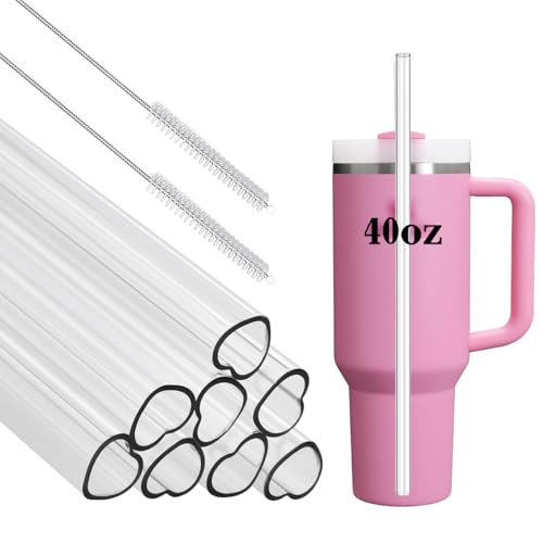 Heart Shaped Straws for Stanley Cup 40 oz Tumbler - 8 Pack Reusable Tritan Straws with Brushes