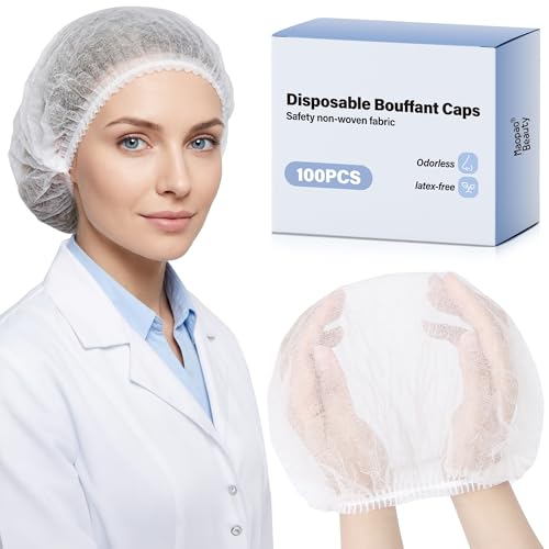 21-Inch Disposable Bouffant Hair Nets - White 100pcs for Food Service