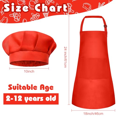 Kids Apron and Chef Hat Set - Adjustable Red Children's Baking Outfit