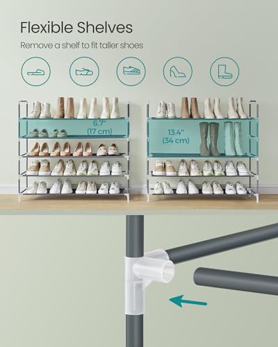 SONGMICS Grey 5-Tier Shoe Rack, 37-Inch Shoe Storage Organizer for Closet & Entryway