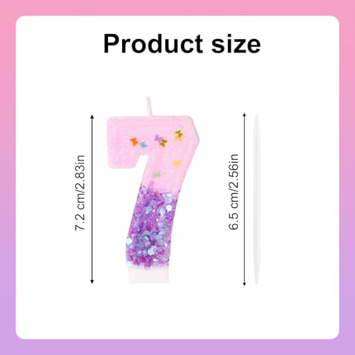 Goktvai Number 7 Birthday Candle Pink and Purple Glitter Cake Topper