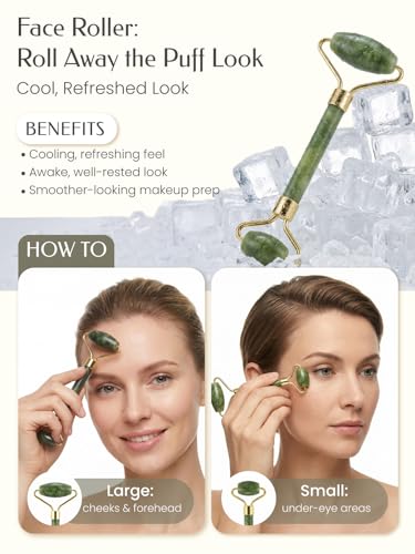 TOPhld 5-Piece Face Roller and Gua Sha Facial Massage Tool Set for Anti-Aging and De-Puffing