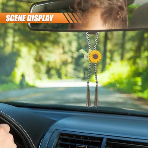 Craedli Sunflower Car Rear View Mirror Hanging Charm - Cute Floral Interior Decor