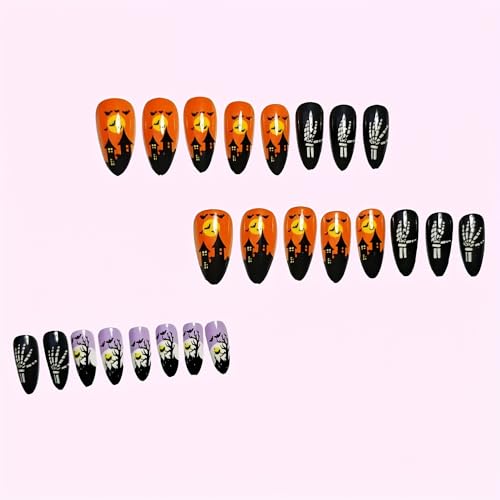 Halloween Short Almond Press on Nails French False Acrylic Nail Kit