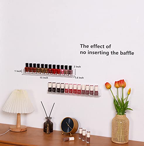 LikeU Clear Acrylic Nail Polish Wall Rack - 2 Pack Floating Shelves