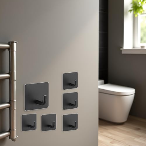Tustao 6-Pack Stainless Steel Adhesive Wall Hooks - Heavy Duty, No Drill