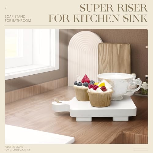 EOSAHR Wooden Pedestal Stand & Riser, White Farmhouse Kitchen Counter Tray