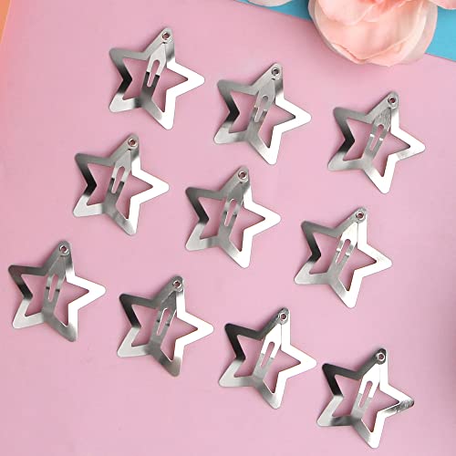 Silver Star Hair Clips 10 Pack Metal Barrettes Y2K Hair Accessories