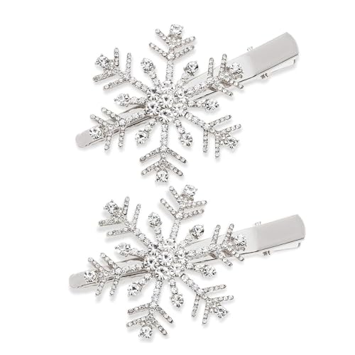 Soochat Rhinestone Snowflake Hair Clips Sparkly Silver Hair Barrettes