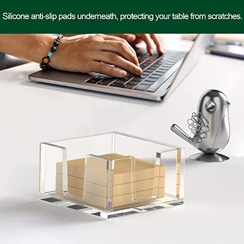 BOSSCASA Acrylic Sticky Note Holder for 3x3 Inch Pads, Clear Desk Organizer