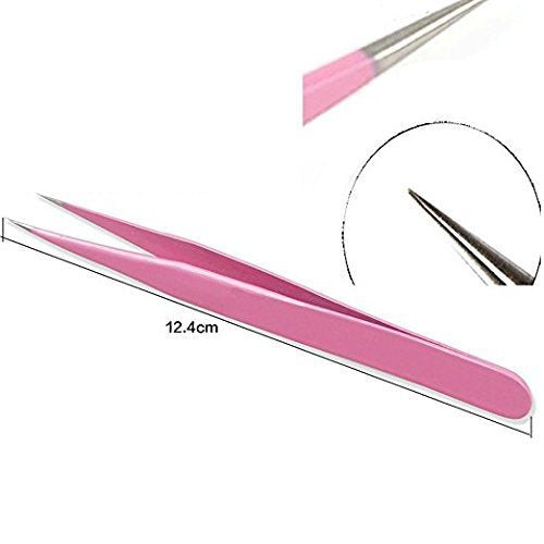 Onwon Pink Stainless Steel Eyelash Extension Tweezers Set - 2 Pcs Straight and Curved Tip