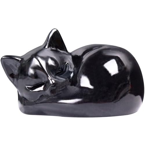 Black Obsidian Sleeping Cat Figurine - 2.1 Inch Hand Carved Decor