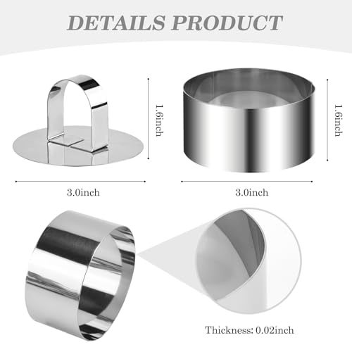 4-Pack 3-Inch Stainless Steel Baking Ring Molds with Pusher for Cake & Pastry Making