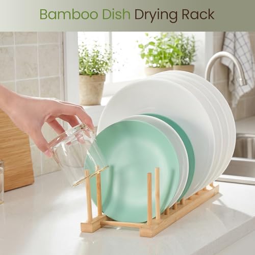 2 Pack Bamboo Dish Rack & Lid Organizer - Kitchen Storage Solution