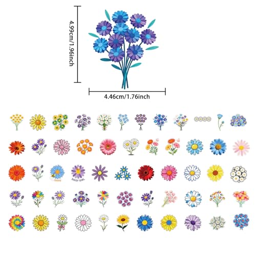 Colorful Daisy Floral Stickers - 56 Waterproof PET Stickers