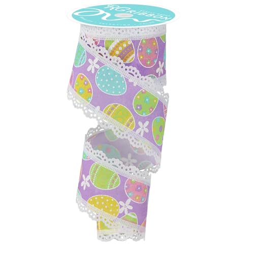 Craig Bachman Easter Egg Wired Ribbon 2.5" x 10 Yards with Lace Edge