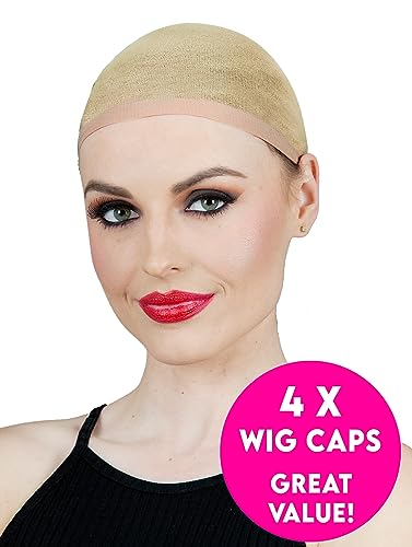 ALLAURA Nylon Wig Caps 4-Pack - Stretchy Nude Stocking Liner Caps